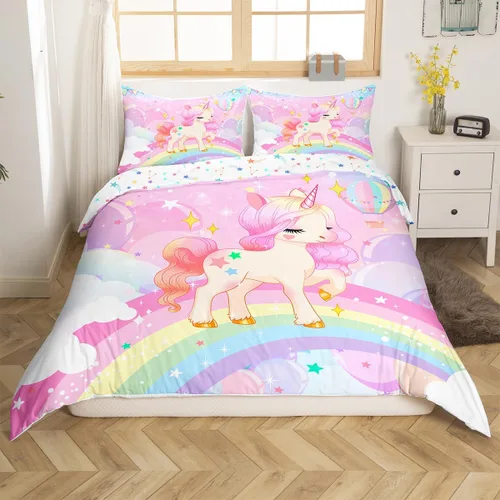 Miniatura 17 de Juego de ropa de cama con diseño de dibujos animados para niñas, niños, mascotas, gatos, funda de edredón con luz de neón, funda de edredón colorida