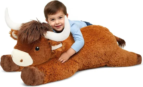 Miniatura 8 de Peluche de vaca gigante de las tierras altas de 39 pulgadas, juguete de peluche de ganado grande para niños y adultos, almohada de peluche esponjosa