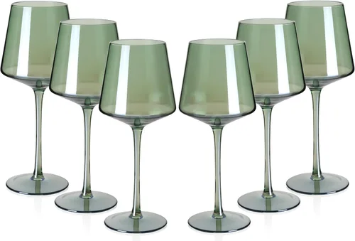 Juego de copas de vino verde de 6 a 18 onzas cuadradas de colores con tallos largos altos y parte inferior plana, copa de vino de cristal colorida,