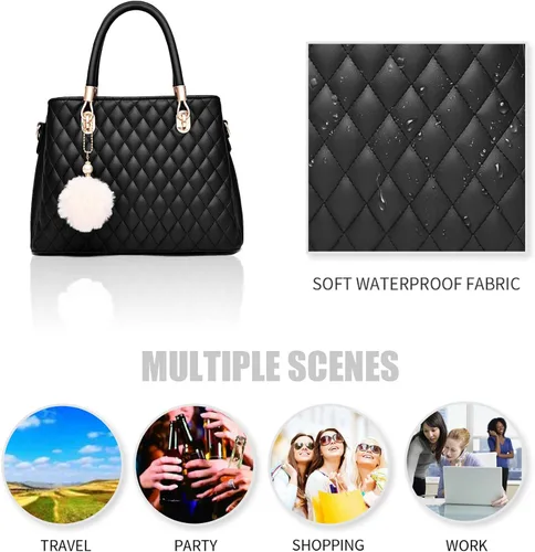 Miniatura 6 de I IHAYNER - Bolsos de cuero para mujer con correa para llevar al hombro asas cortas y pompón