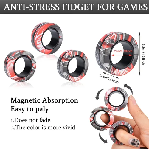 Miniatura 3 de Cevioce Juego de 3 anillos magnéticos para ansiedad, juguetes magnéticos para personas con TDAH y ansiedad, anillos giratorios para aliviar