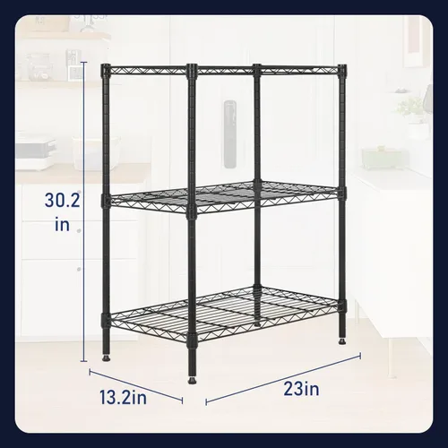 Miniatura 3 de PayLessHere Estante de alambre de 3 niveles 23"x13"x30" Negro Estantes ajustables Estantes de almacenamiento resistentes, soporta hasta