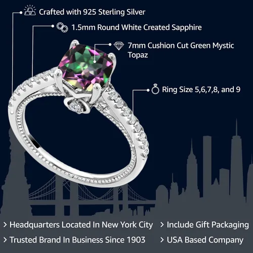 Miniatura 2 de Gem Stone King Anillo de compromiso de plata de ley 925 con piedra natal de 0.276 in y zafiro blanco creado Anillo de compromiso de boda