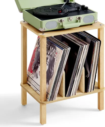 Miniatura 9 de LELELINKY Soporte para tocadiscos de 2 niveles con almacenamiento de discos de vinilo hasta 100 álbumes, soporte para discos de dormitorio y mesa