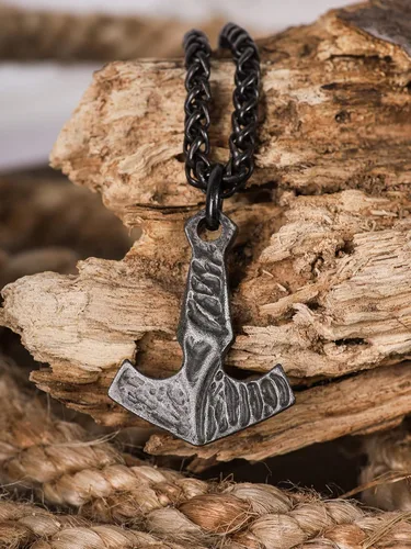 Miniatura 3 de HAQUIL Joyería vikinga, collar con colgante de talismán vikingo de acero inoxidable de hierro forjado antiguo, regalo de joyería vikinga para hombres