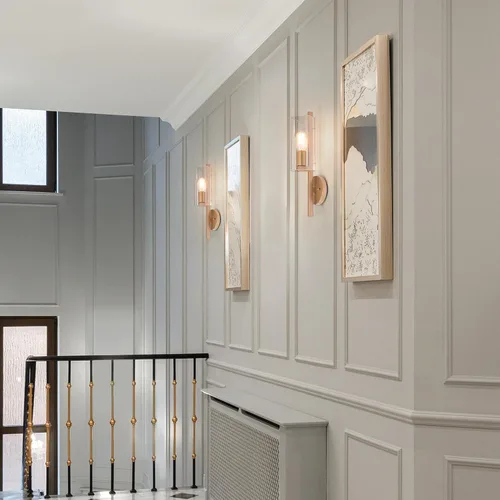 Miniatura 4 de KSANA Lámpara de pared de 1 luz, moderna lámpara dorada montada en la pared, iluminación de baño de vidrio sembrado para dormitorio, pasillo
