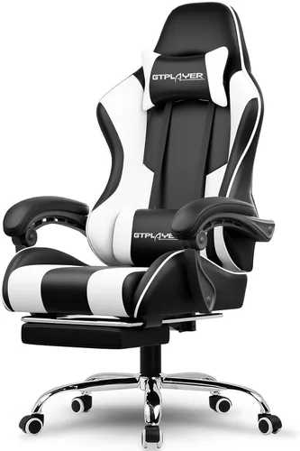 Miniatura 21 de GTPLAYER Silla para videojuegos, silla de computadora con reposapiés y soporte lumbar, silla de juego ajustable en altura con asiento giratorio