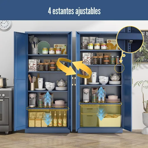 Miniatura 5 de SteeLoong - Gabinete de despensa de cocina, gabinetes de almacenamiento de despensa de metal azul de 71" con puertas y 4 estantes ajustables