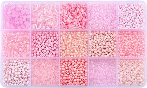 Miniatura 5 de Mezcla de cuentas de tubo de semillas de vidrio de 15 colores, kit suelto para hacer joyas, manualidades (mezcla de 15 colores, negro)