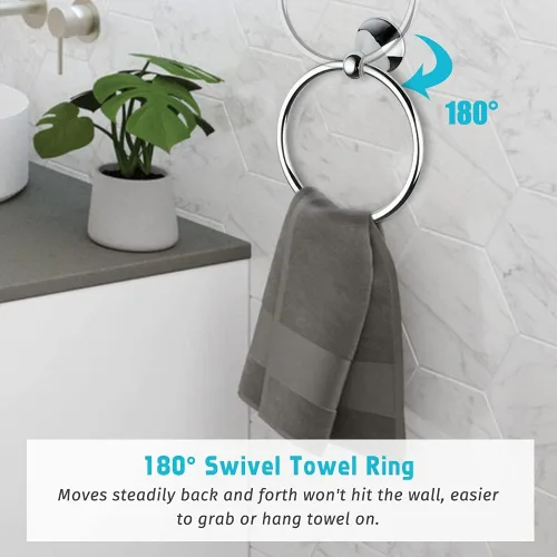 Miniatura 4 de Juego de accesorios de baño de 4 piezas (barra de toalla ajustable, anillo de toalla, soporte de papel higiénico, gancho para toalla), accesorios