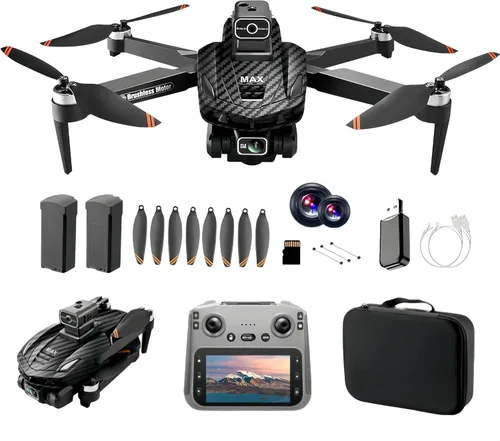 Dron GPS con cámaras duales 4K y control remoto de pantalla grande de 4.5 pulgadas, evita obstáculos infrarrojos, luces LED nocturnas, motores sin