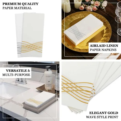 Miniatura 4 de Efavormart - Paquete de 20 servilletas desechables de papel de lino suave de papel de lino Airlaid de lámina dorada, color blanco Oro