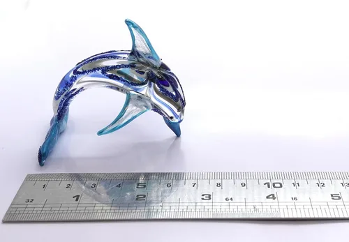 Miniatura 2 de Figuras en miniatura de delfines animales soplados a mano, arte de vidrio, océano, regalo coleccionable, decoración del hogar, 4 pulgadas (azul)