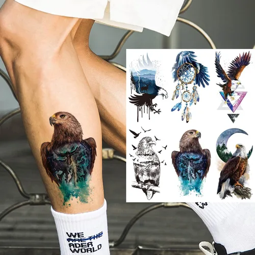 Miniatura 2 de glaryyears 8 hojas de tatuajes temporales de animales de águilas blancas en acuarela, brazo pecho pierna tatuaje para hombres y mujeres, arte