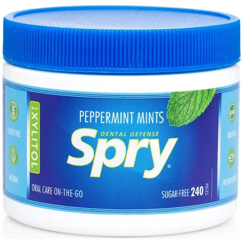 Spry - Caramelos de xilitol de menta sin azúcar, promueven la salud oral, aumentan la producción de saliva, detienen el mal aliento, sin