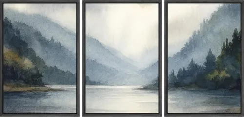 Miniatura 98 de SIGNWIN Lienzo enmarcado para pared, juego de arte tranquilo con reflejo de lago, acuarela, montaña y agua, ilustraciones modernas, arte abstracto