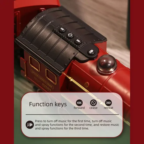 Miniatura 7 de Juego de tren vintage, tren a control remoto con luz, vapor y humo, modelo de locomotora eléctrica de árbol de Navidad con pista ovalada y carro