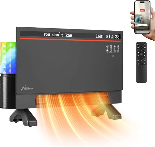 Miniatura 2 de Hawkrown - Calentador de panel eléctrico inteligente de 1800 W con altavoz Bluetooth, pantalla lírica y luces RGB, ventilador calefactor 6 en 1, Gris