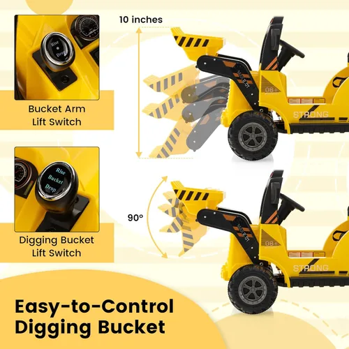 Miniatura 4 de Costzon Excavadora para Montar, Bulldozer Excavadora con Batería de 12V con Cucharón de Excavación Ajustable, Luz LED Trasera, Música, Bocina