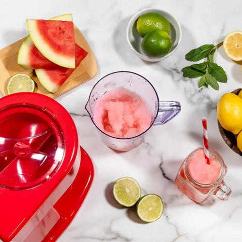 Miniatura 5 de Nostalgia Estación de Bebidas Congeladas Retro de 40 Onzas - Máquina de Granizado y Raspadora de Hielo con Mezcla Automática para Refrescos, Rojo