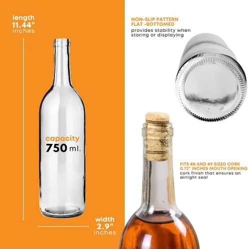 Miniatura 3 de FastRack - Botellas de vino transparentes de 750 ml (Paquete de 12) Botellas de licor W5 Bordeaux Botellas vacías de 750 ml para bebidas, 12 por