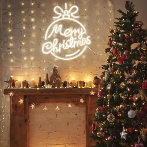 Miniatura 6 de Xuhal Letreros de Neón de Feliz Navidad Letreros de Neón de Acrílico Luz de Neón Blanca de Feliz Navidad Luz LED Alimentada por USB Letrero LED