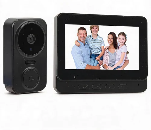 Bewinner Timbre de video, sistema de video portero, visión nocturna, voz bidireccional, ángulo de visión de 70°, timbre con monitor de cámara,