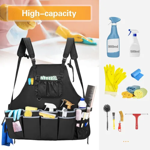 Miniatura 4 de HODRANT Delantal de limpieza grande con correas de hombro dobles, delantal de limpieza de la casa con múltiples bolsillos para suministros