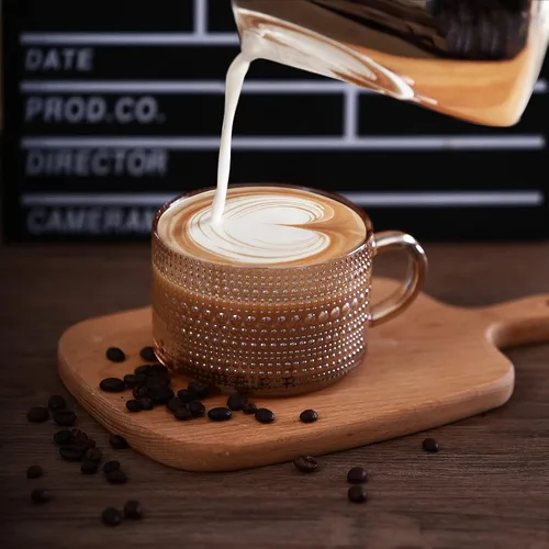 Miniatura 2 de Tazas de café de vidrio vintage ámbar para mujeres, 14 onzas, juego de 4 tazas de té de cristalería en relieve para desayuno, capuchino, latte