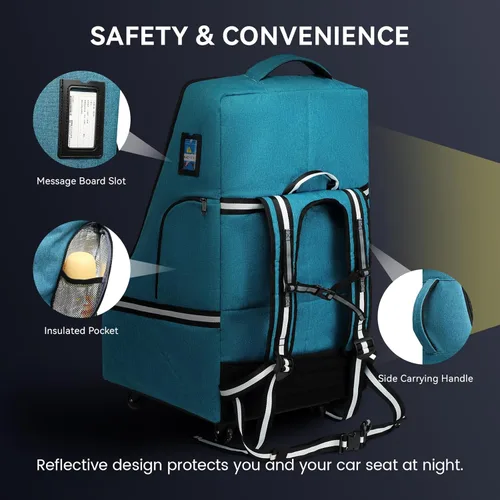 Miniatura 4 de RUCYEN Bolsa de viaje con ruedas para asiento de automóvil, mochila de viaje acolchada para asiento de automóvil para avión, bolsa de viaje grande