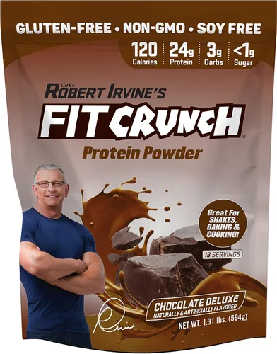 Fitcrunch Mezcla triple de proteínas | Diseñado por Robert Irvine | Con tecnología Mixability, libre de gluten, soya y sin OMG, Chocolate, 1