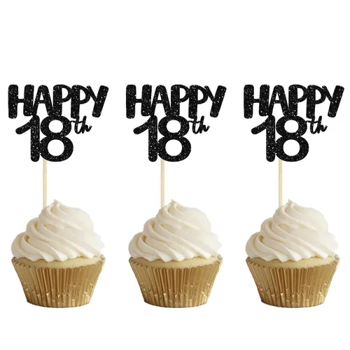 Miniatura 14 de Gyufise Paquete de 24 adornos negros para cupcakes con el número 10, para celebrar 10 cumpleaños, bodas, aniversarios, fiestas, suministros