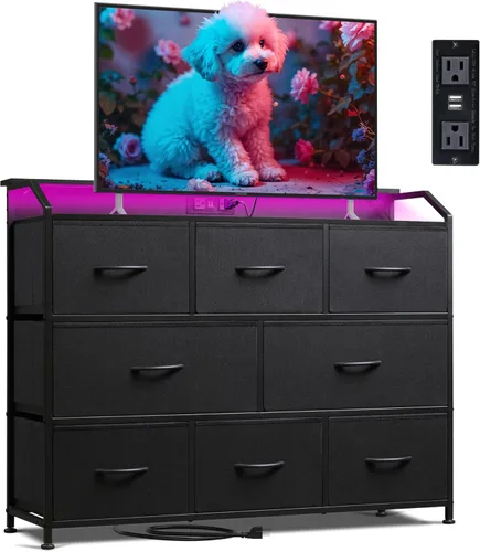 Miniatura 28 de WLIVE Cómoda para dormitorio con 8 cajones, cómoda de tela ancha para almacenamiento y organización, cómodas de dormitorio, cajonera para sala
