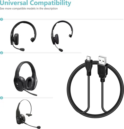 Miniatura 5 de Cable de carga micro USB compatible con HyperX Cloud Flight, Corsair Void Void Pro HS70 HS70 Pro K63, Razer BlackShark V2 Pro, auriculares Turtle