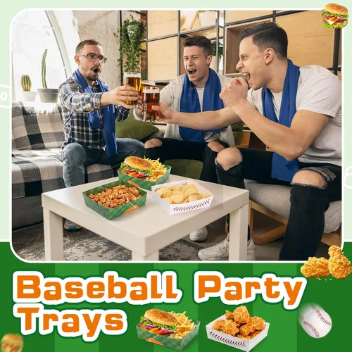 Miniatura 7 de Umigy Paquete de 100 platos de béisbol a granel, nachos de béisbol, bandejas de 5 libras, platos grandes de cumpleaños, botes de comida de papel