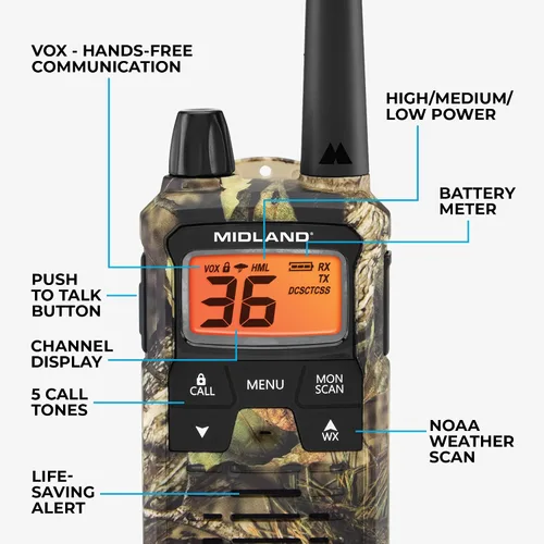 Miniatura 5 de Midland - Walkie Talkies T295VP4 X-TALKER con 22 canales GMRS - Radio bidireccional NOAA Tecnología de alerta meteorológica y escaneo, opciones