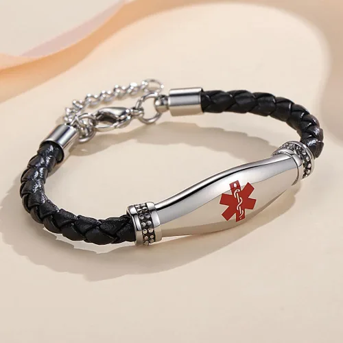 Miniatura 2 de LinnaLove Pulseras de alerta médica para mujeres, hermosas pulseras de cuero femenino para identificación médica con grabado gratuito