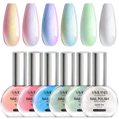 SAVILAND - Juego de esmaltes de uñas perlados: esmalte de uñas de sirena de secado rápido, kit de esmalte de uñas en laca perlada de 6 colores rosa
