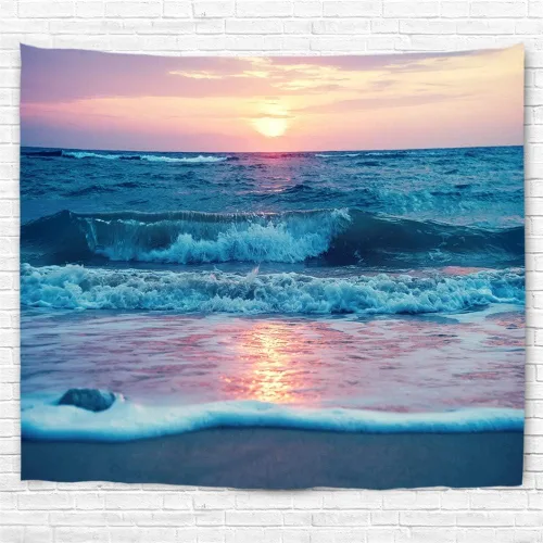 Miniatura 9 de IcosaMro Tapiz oceánico para colgar en la pared, mar, playa, ola, sol, nube, paisaje, naturaleza, arte de pared [dobladillos dobles] decoración