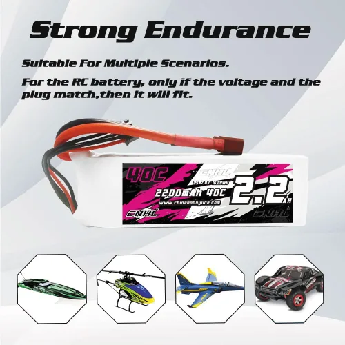 Miniatura 5 de CNHL Batería Lipo 2S 2200mAh 40C 7.4V con enchufe en T para coche a control remoto, camión, carreras, buggy, barco, vehículos RC (2 paquetes)