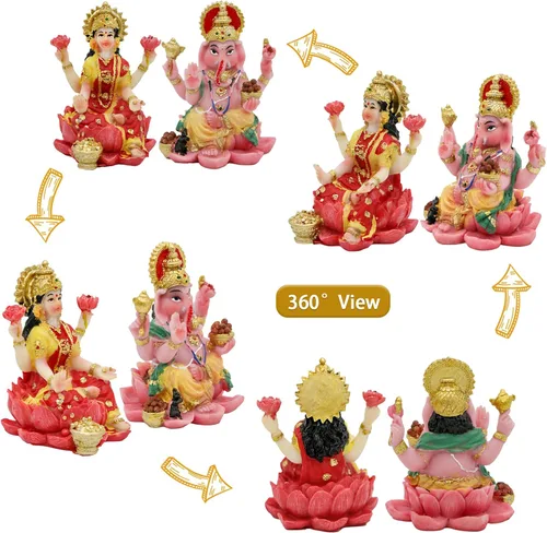 Miniatura 4 de Estatua de Dios indio Ganesh Lakshmi – 2.5 pulgadas de alto Dios hindú Señor Ganesha ídolo para decoración de coche, figura de diosa Laxmi