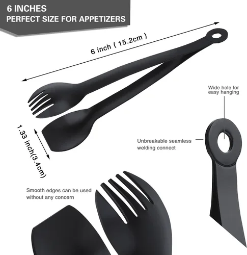 Miniatura 2 de MSY BIGSUNNY Pinzas pequeñas para servir, 6 pulgadas, pinzas de acero inoxidable de primera calidad, juego de 4 (negro, 6 pulgadas)