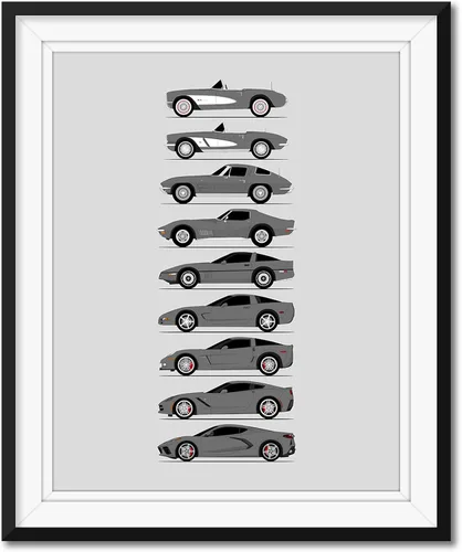 Miniatura 17 de Custom Car Posters Póster hecho a mano compatible con Chevy Corvette Generations e impresión de Chevrolet Corvette (C1 C2 C3 C4 C5 C6 C7 C8)