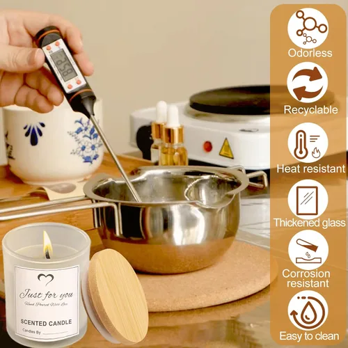 Miniatura 4 de CONNOO Paquete de 8 frascos de vela de vidrio esmerilado de 14 onzas con tapas de bambú para hacer velas, frascos de vela vacíos de gran