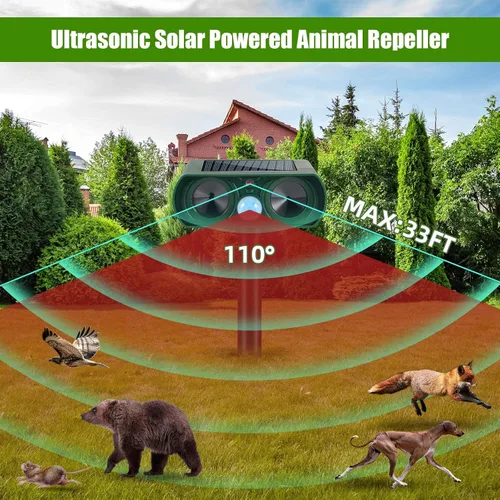 Miniatura 2 de Repelente de gatos mejorado para exteriores, repelente solar ultrasónico de animales, repelente de ciervos y ardillas, con sensor de movimiento