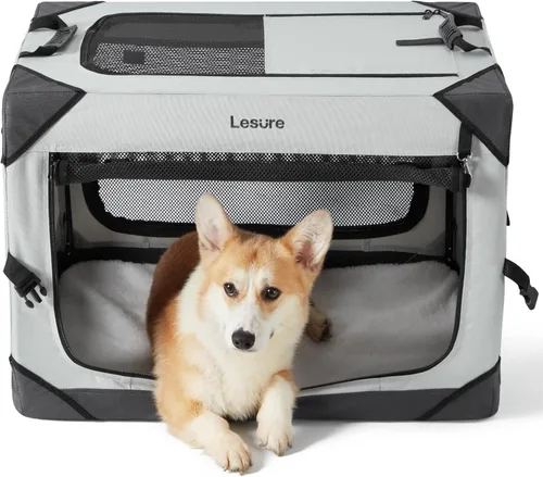 Miniatura 18 de Lesure Jaula Plegable para Perros - Perrera de Viaje Portátil para Perros Grandes, Jaula para Mascotas de 4 Puertas con Ventanas de Malla