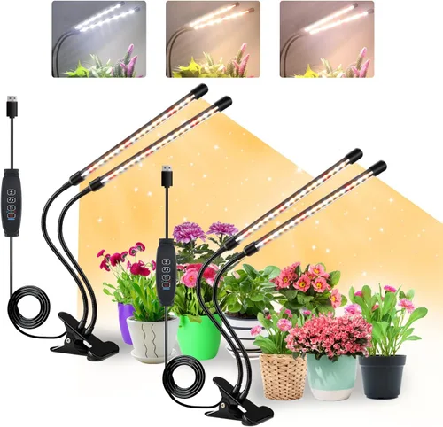 Miniatura 11 de SDOVUERC Luces de cultivo para plantas de interior, lámparas LED de espectro completo de 4 cabezales con clips y cables de 10 pies para cultivo
