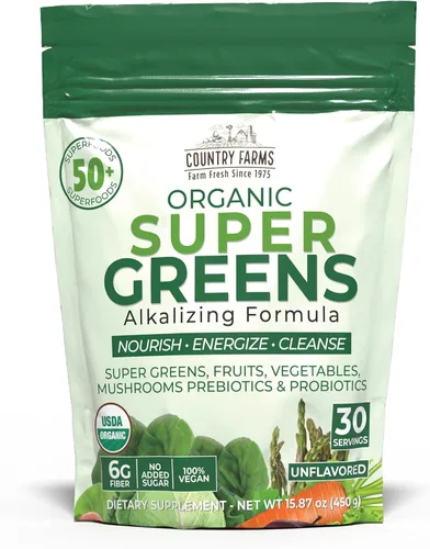 Miniatura 9 de Country Farms Super Greens Sabor piña y mango, 50 súper alimentos orgánicos, mezcla de bebida orgánica USDA (pasto de trigo, espirulina, clorella)