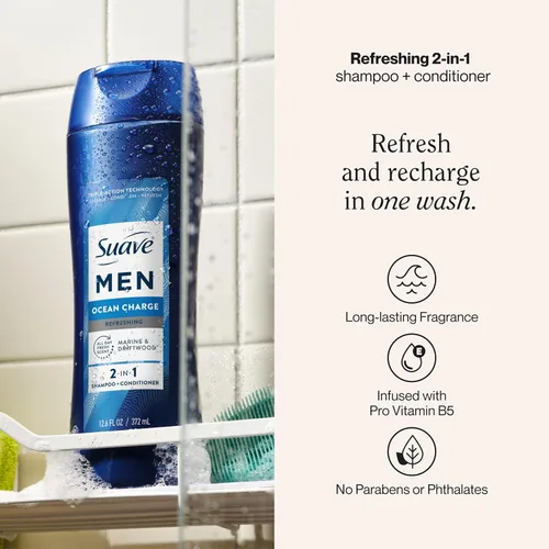 Miniatura 2 de Suave Men Ocean Charge - Champú y acondicionador refrescante 2 en 1 con Pro vitamina B5, hidrata y revitaliza el cabello, aroma Ocean Fresh, 6