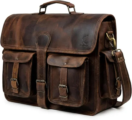Miniatura 7 de cuero Bolso mensajero de cuero para hombre, bolsa para laptop de 14 pulgadas, bolsa cruzada para hombre, bolso cartera de cuero vintage hecho a mano
